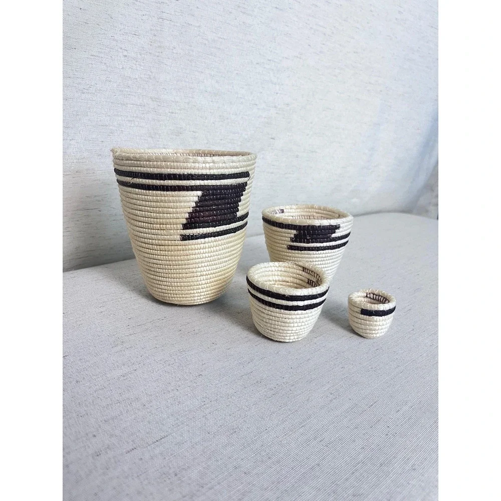 Stacking Woven Trinket Baskets | Black & White Southwest Decor | Mini Basket Set